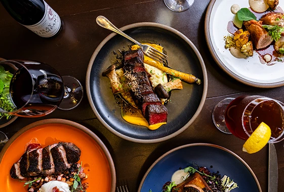 a table with plates of food