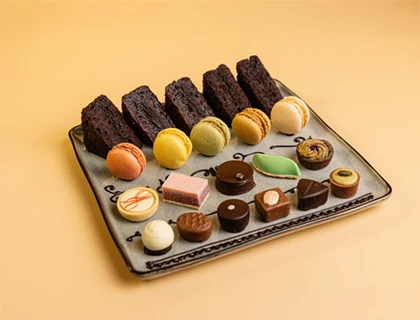 a plate of chocolate cakes