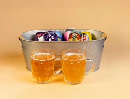 a bucket of beer and cans