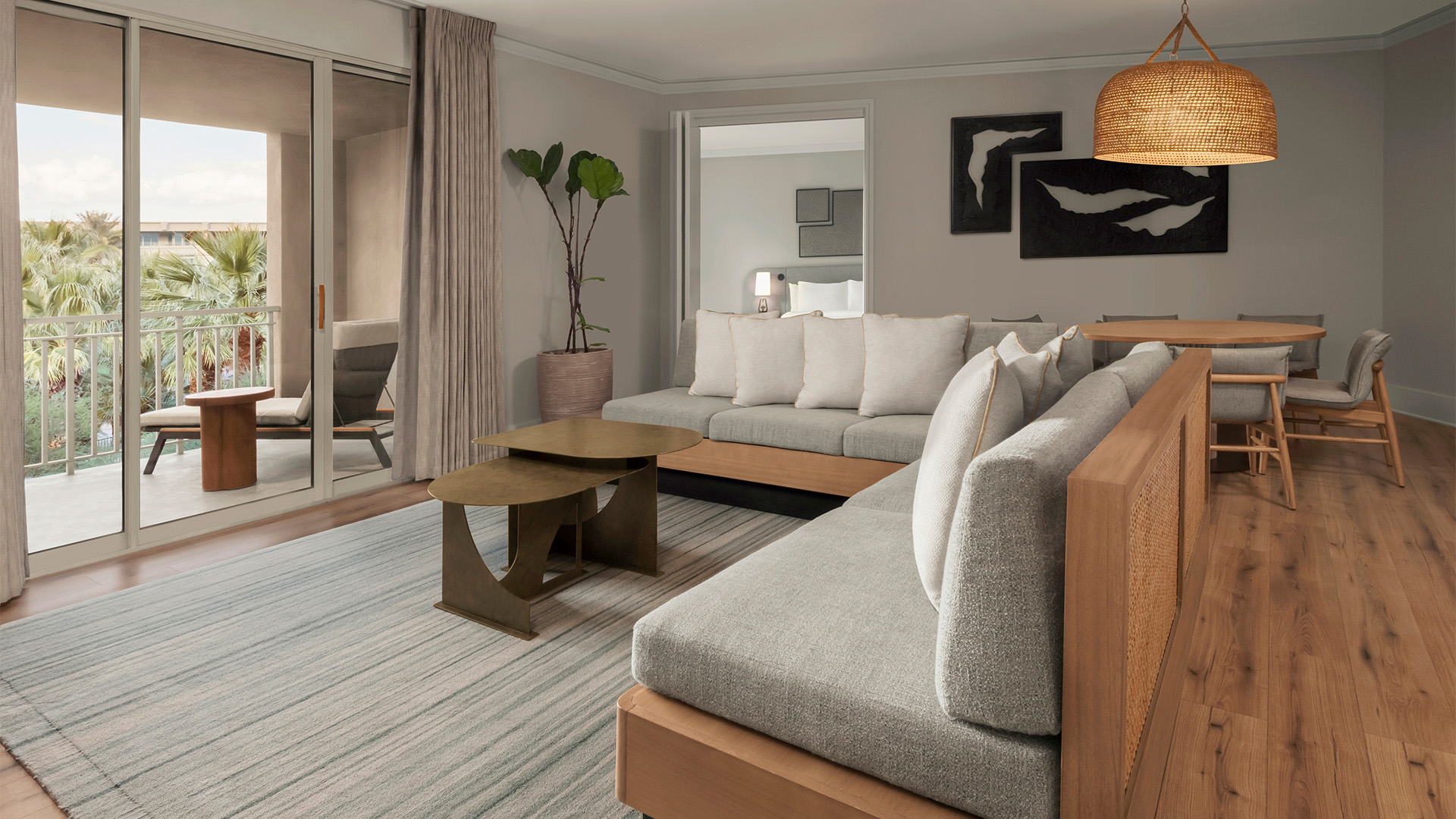 a living room with a couch and a table