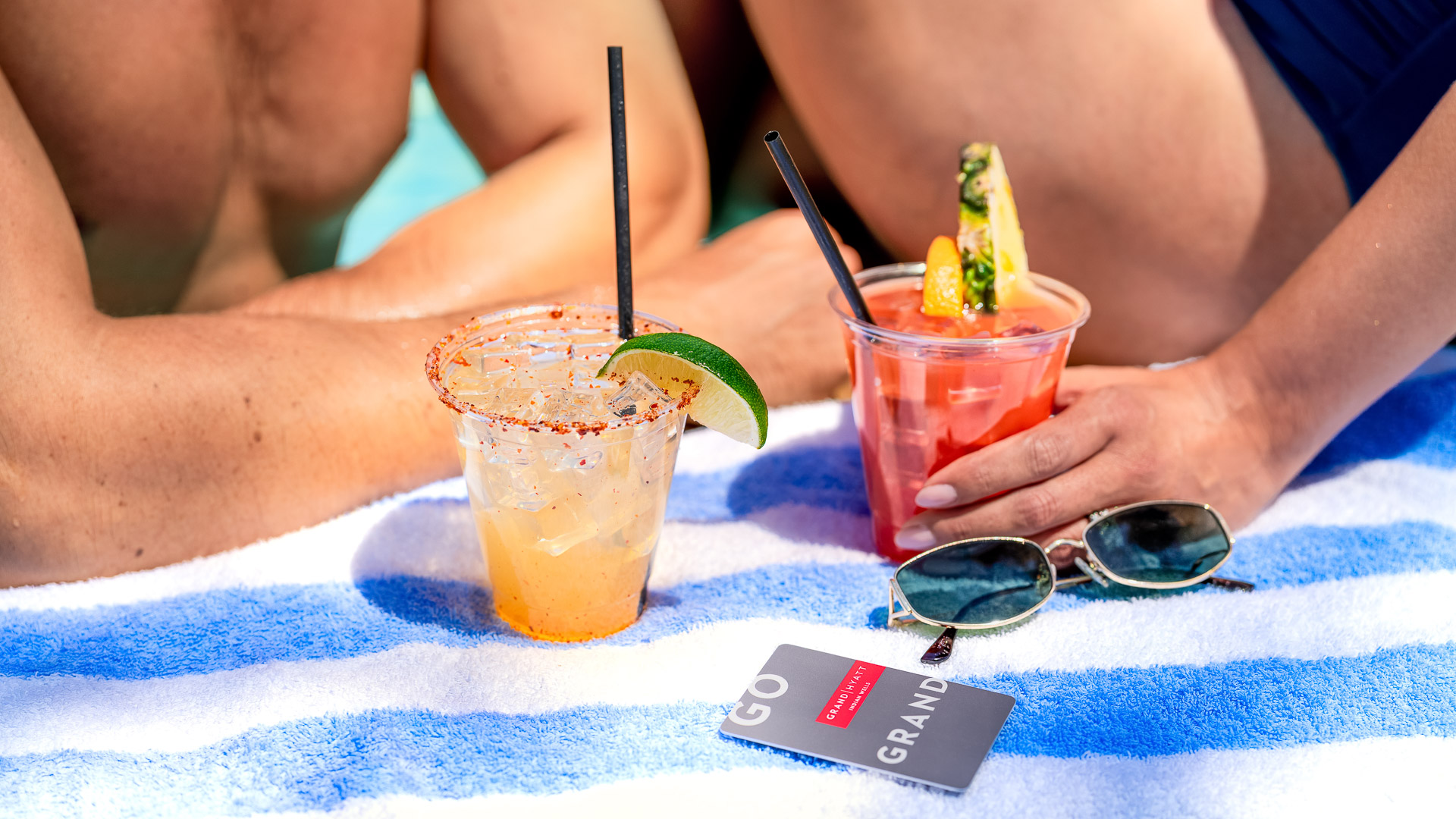 a couple of drinks on a towel