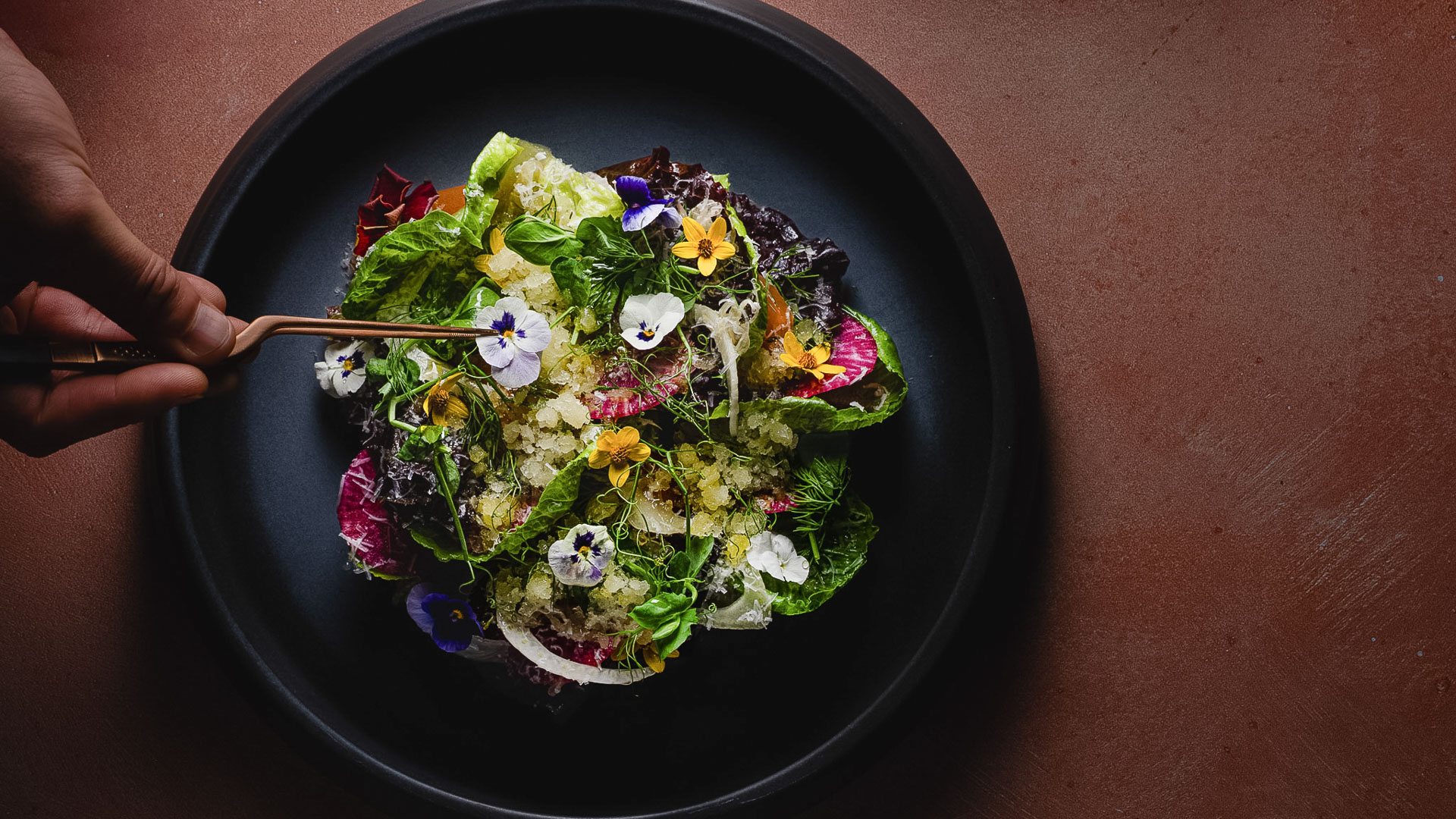 a plate of food with flowers