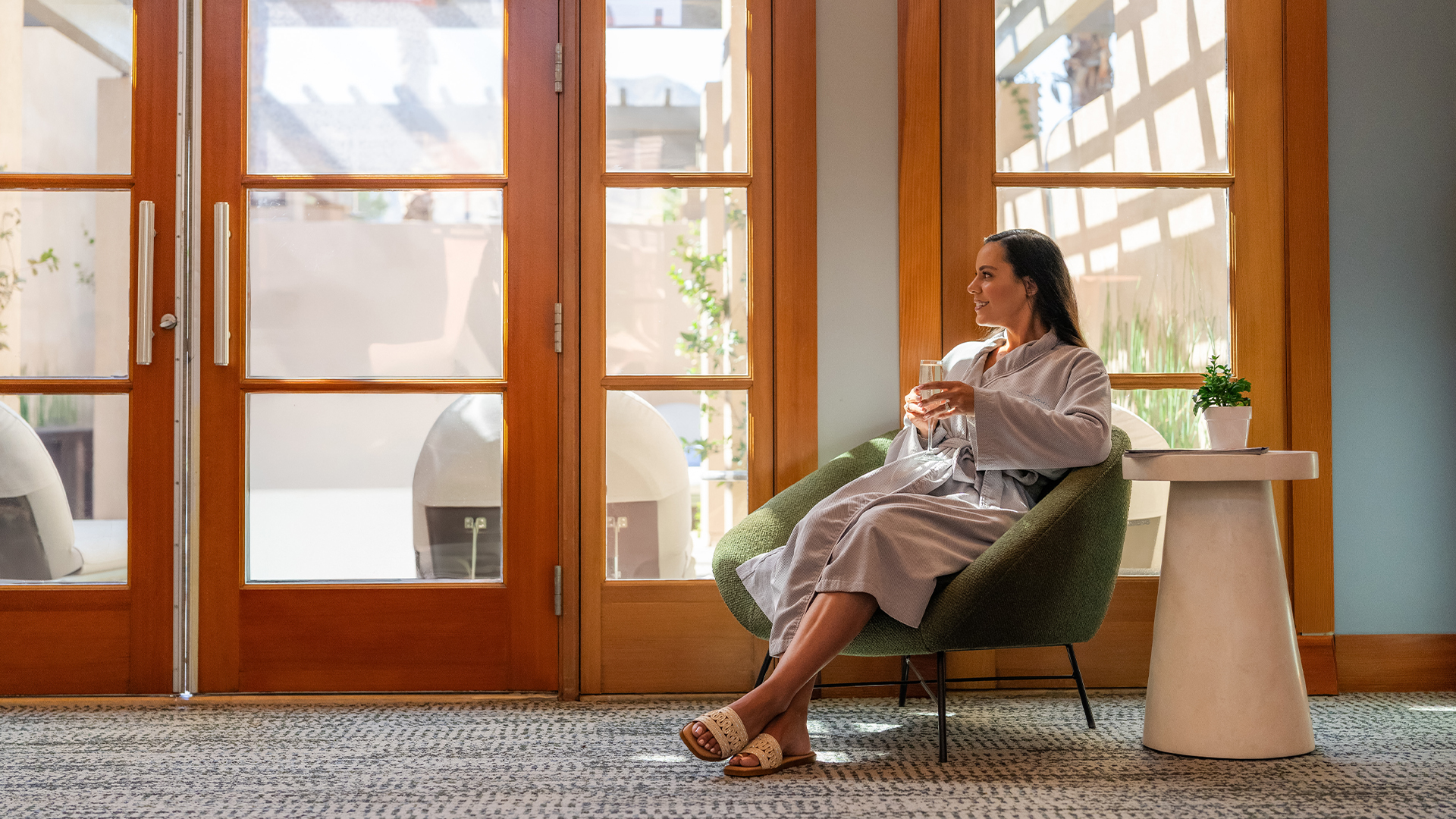 a woman sitting in a chair