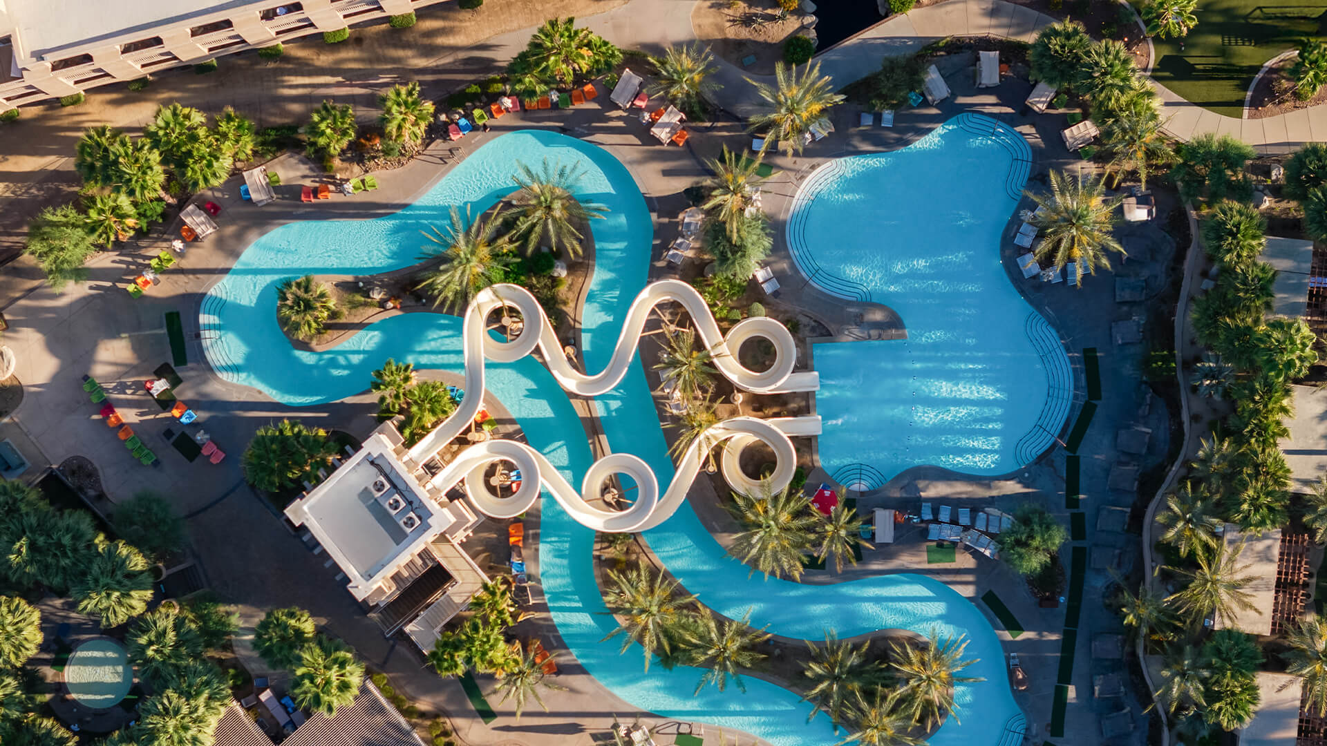 a water slide and pool