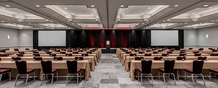a room with tables and chairs