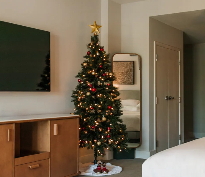 a christmas tree in a room