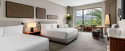 a room with a bed and a table