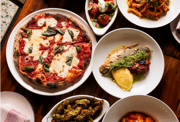 a table with plates of food