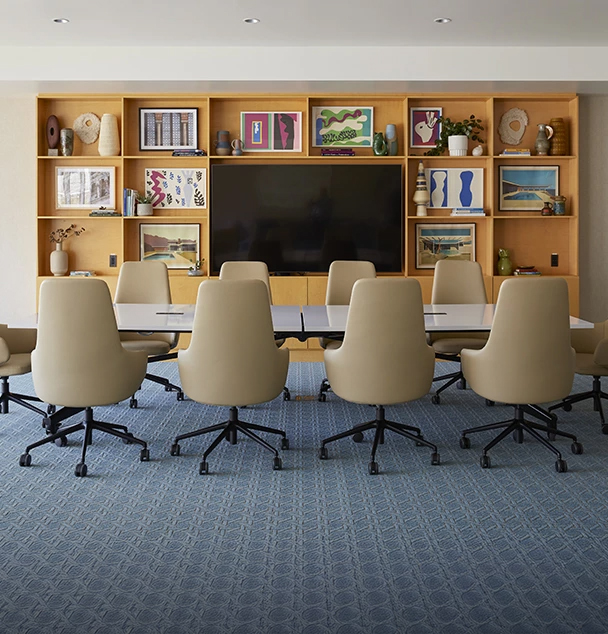 a room with a table and chairs