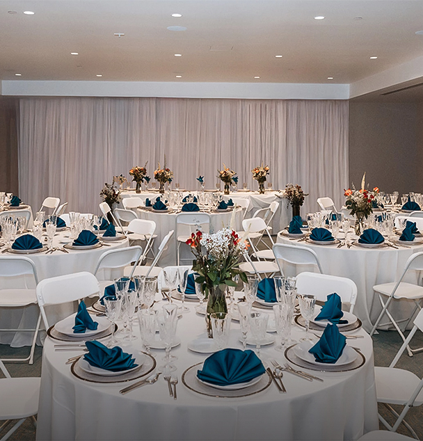 a room with tables and chairs