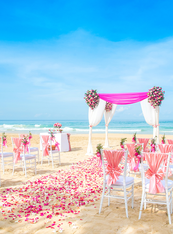 a wedding set up on a beach