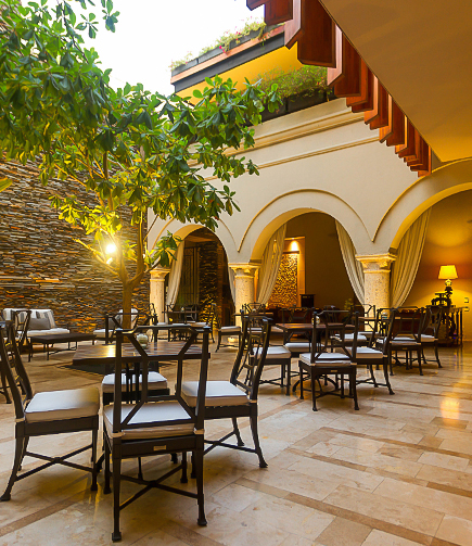 a room with tables and chairs