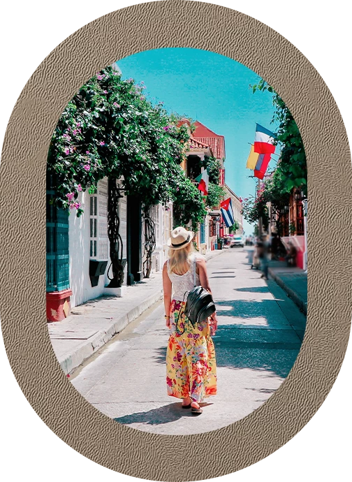 a woman walking down a street