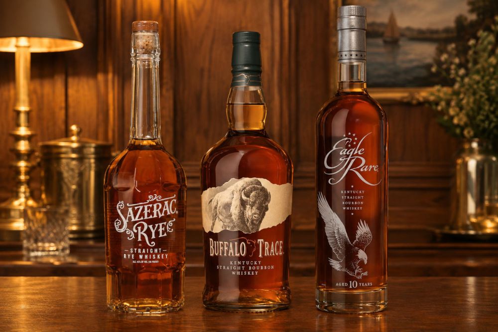 a group of bottles of alcohol