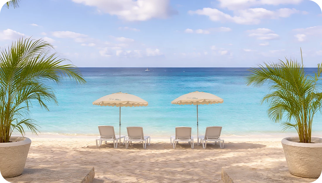 chairs and umbrellas on a beach