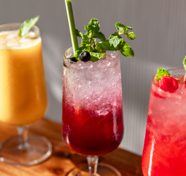 a group of drinks on a table