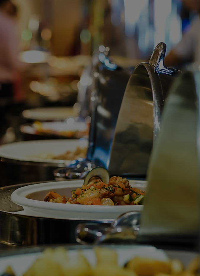 a row of bowls of food