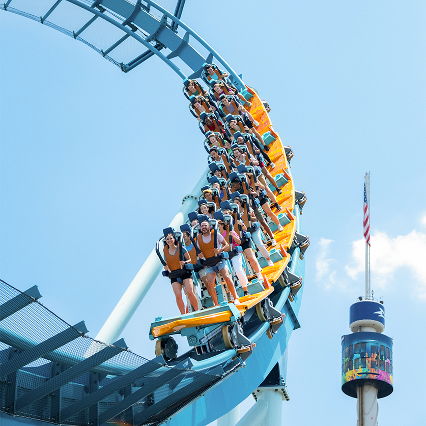 a group of people on a roller coaster