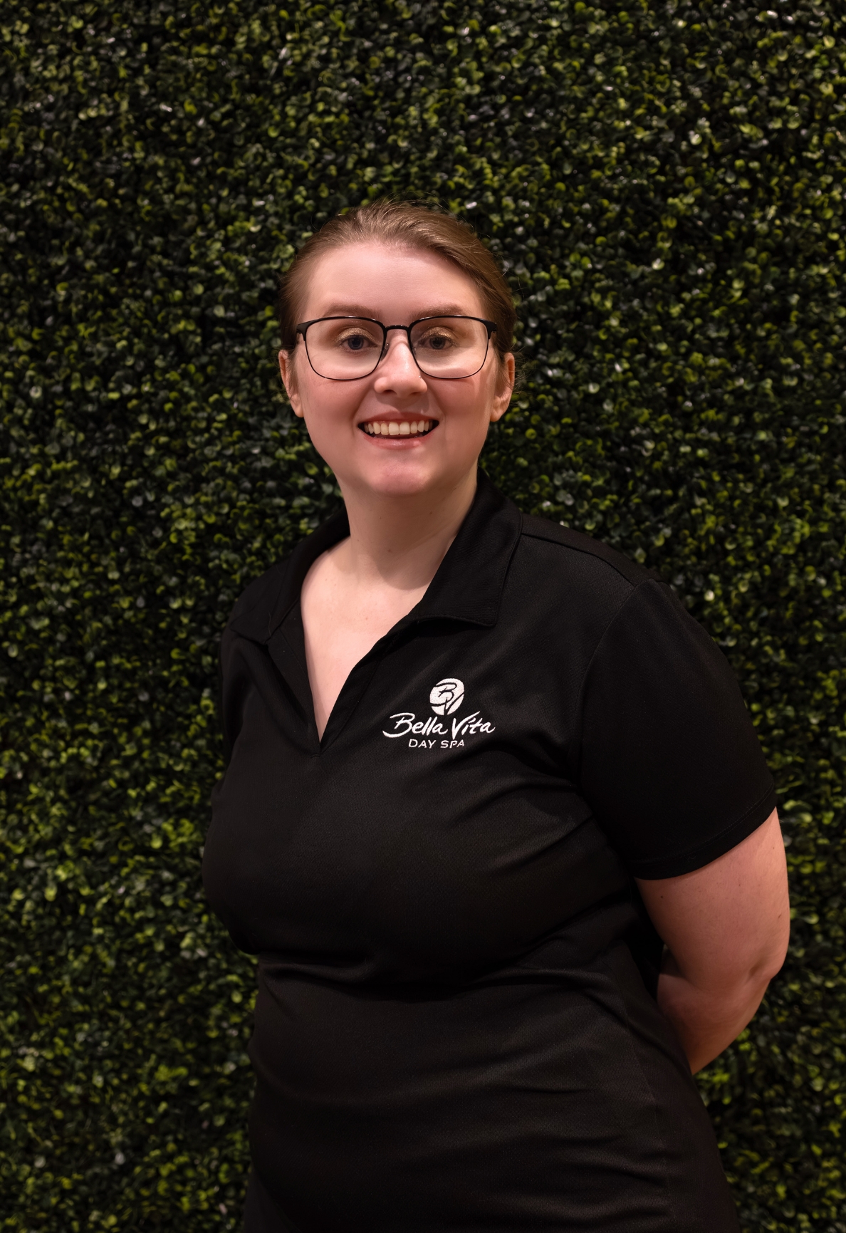 a woman in a black shirt