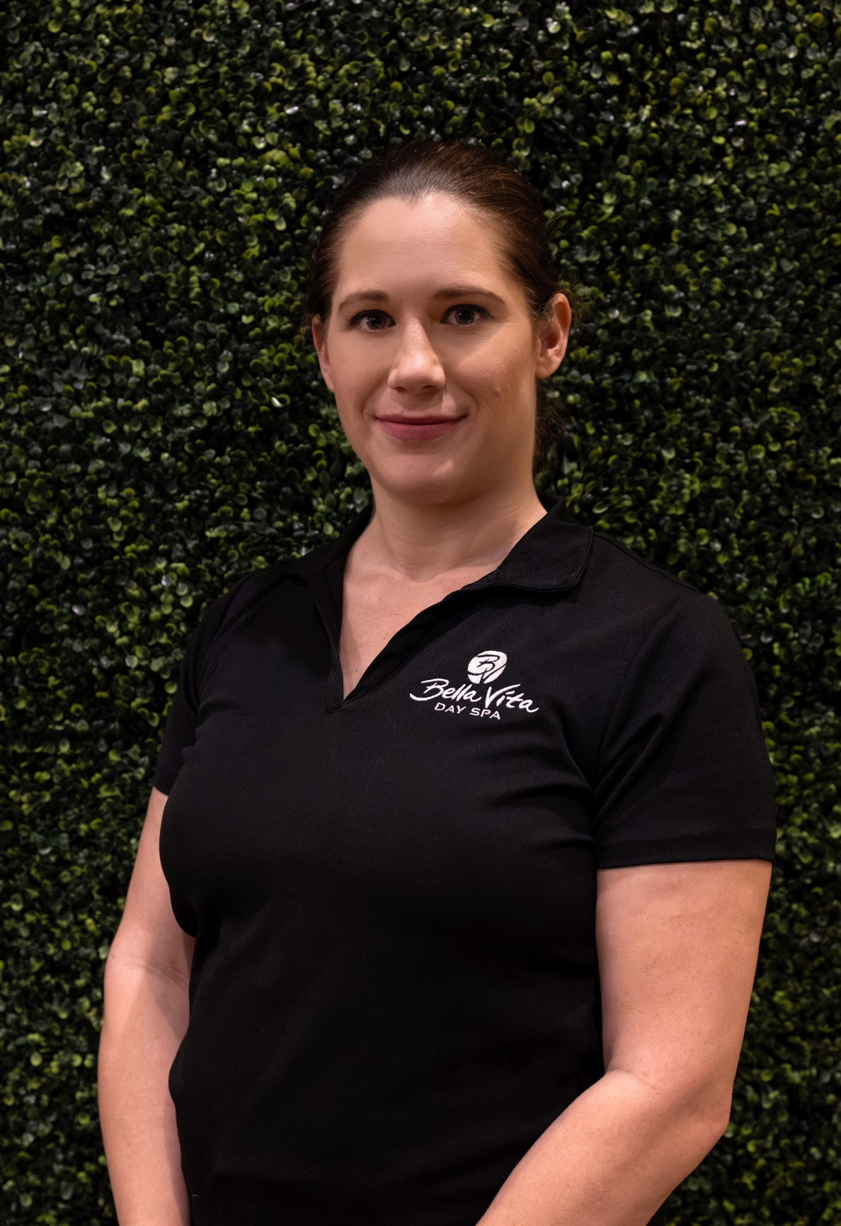 a woman in a black shirt
