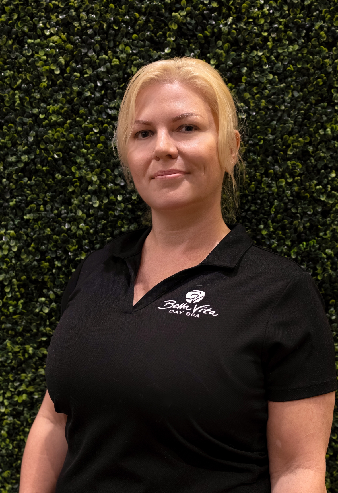 a woman in a black shirt
