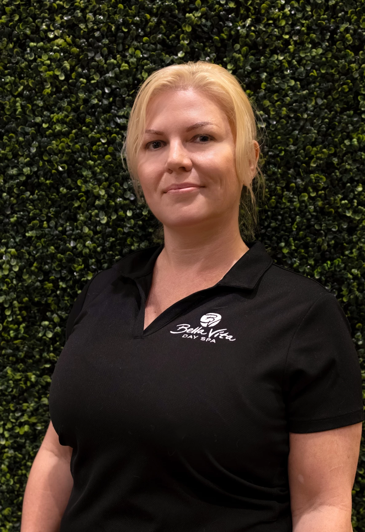 a woman in a black shirt