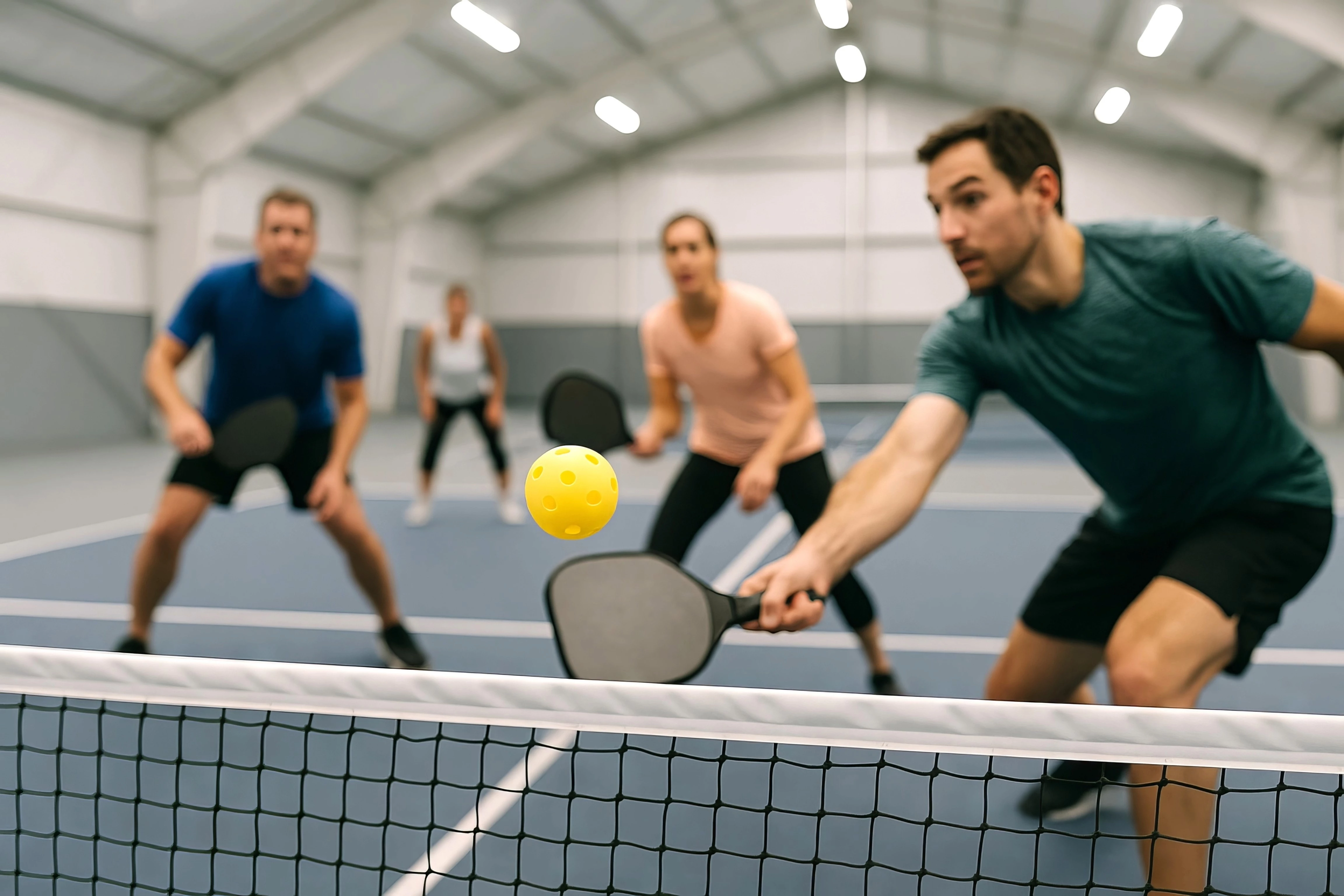 a group of people playing paddle tennis
