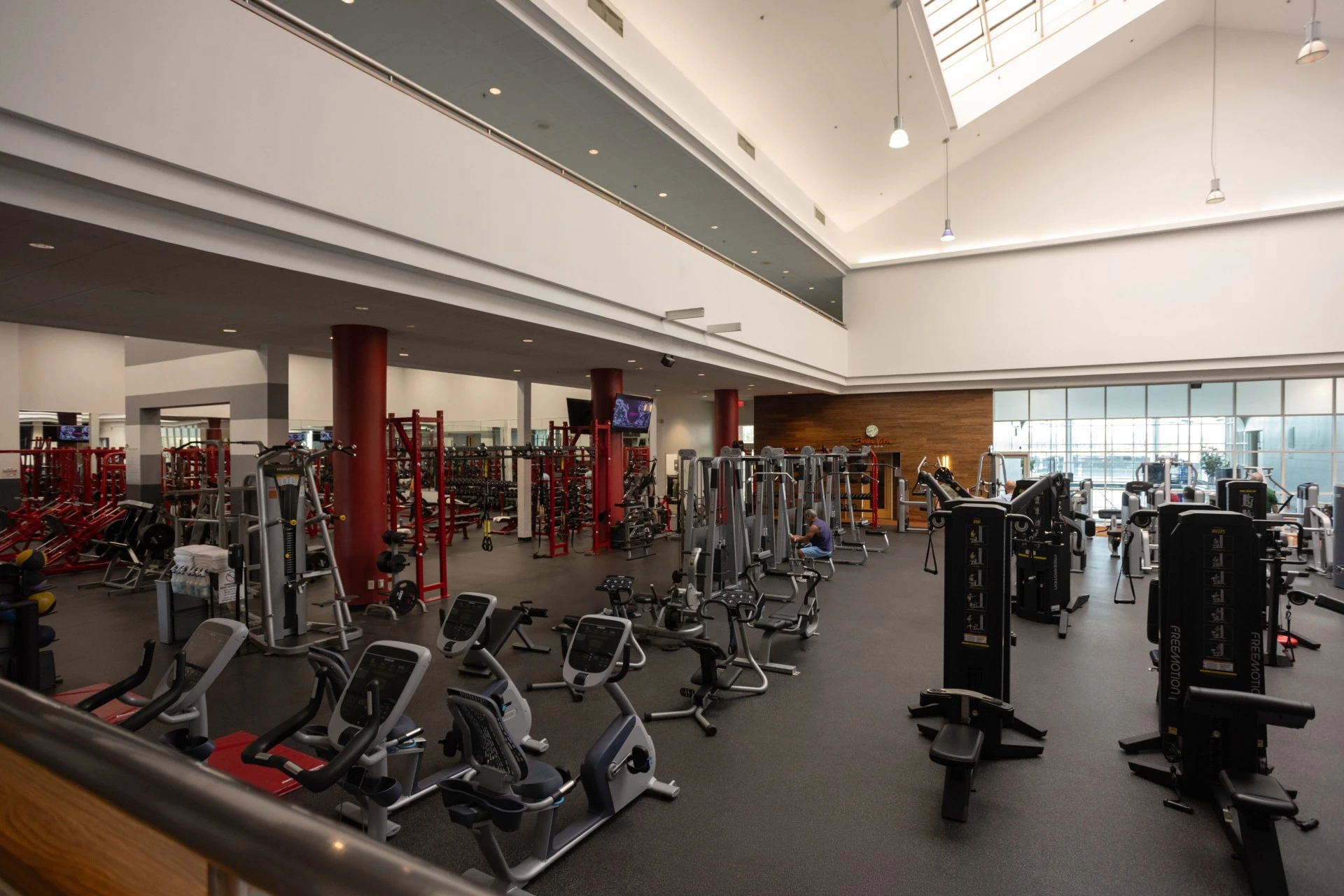a large gym with exercise equipment