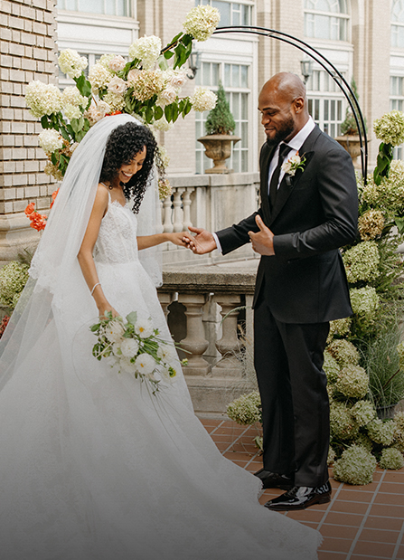a man and woman in a wedding dress