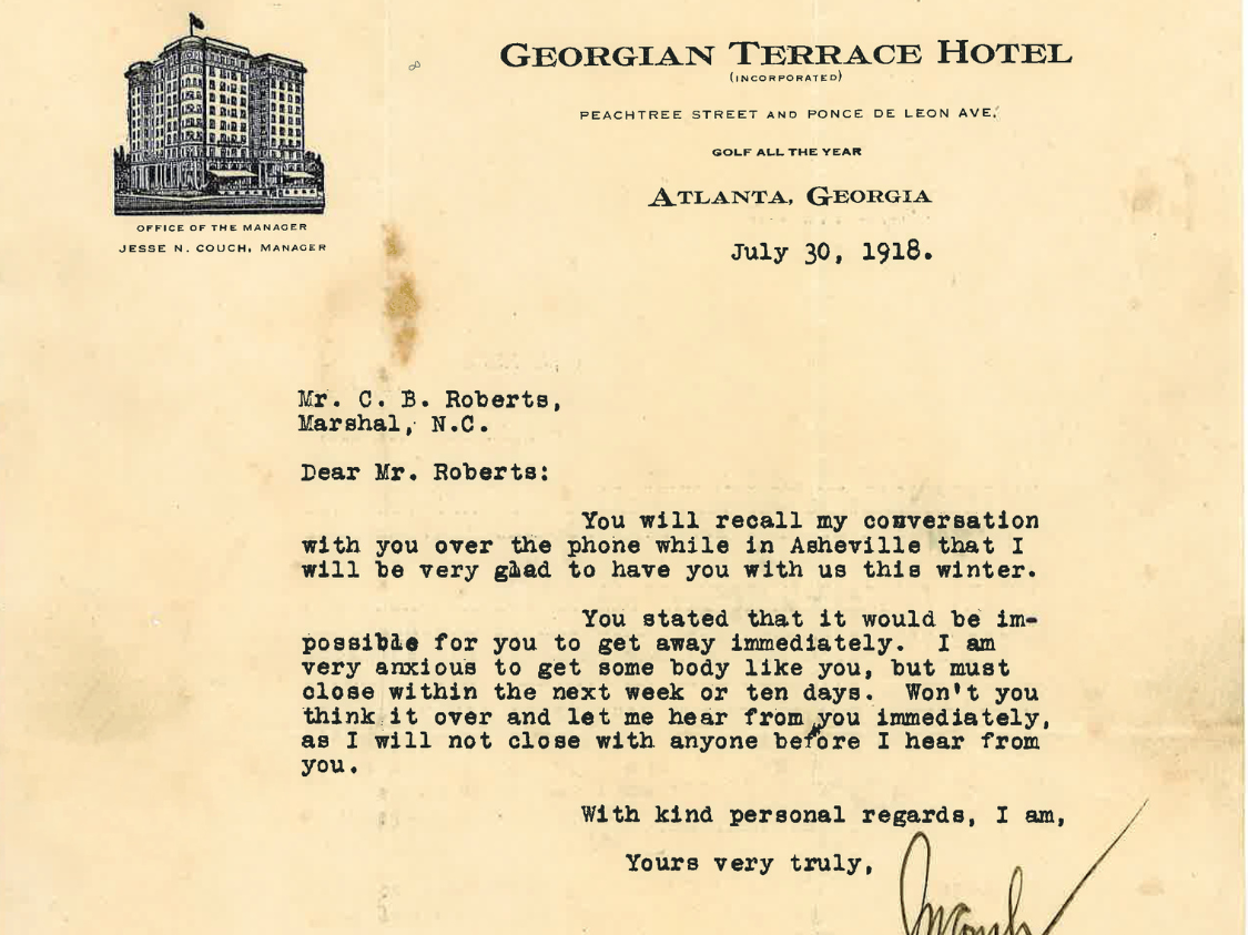 a letter from a hotel