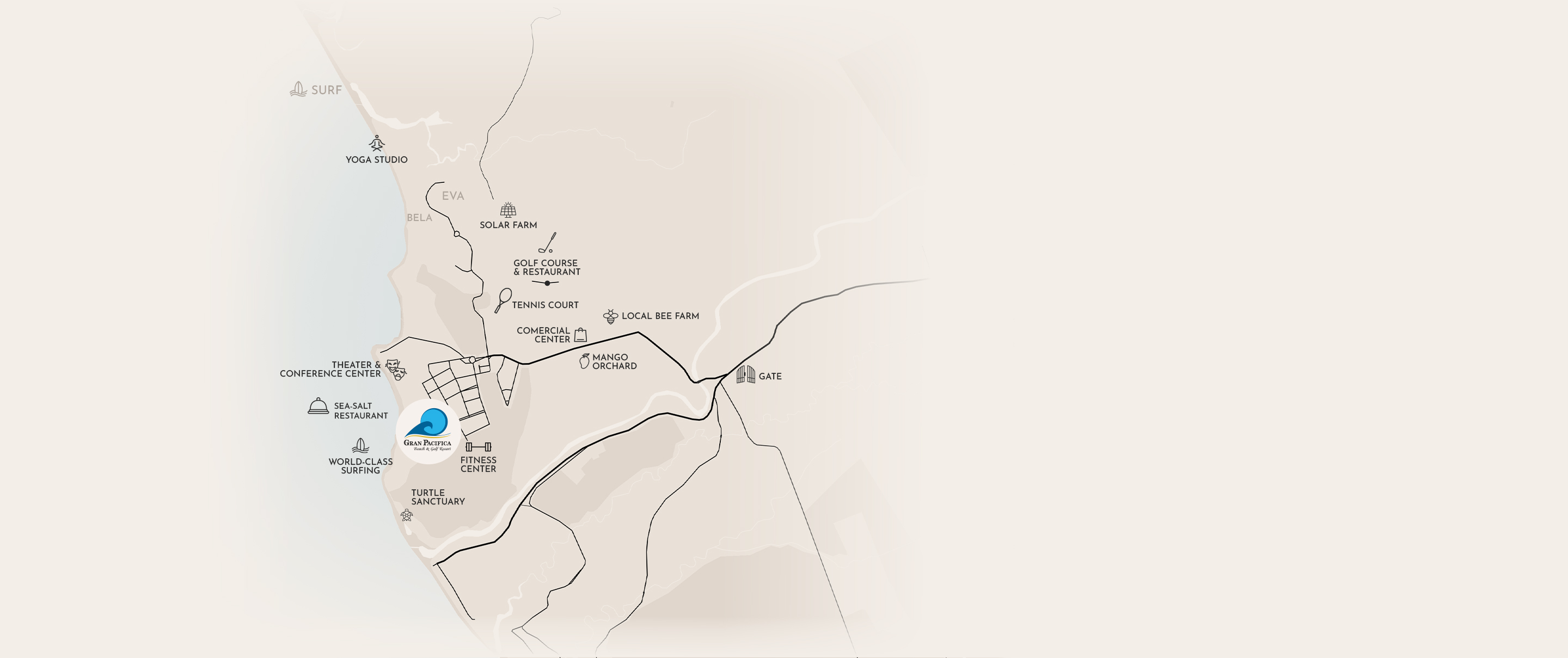 a building with a pool and grass lawn