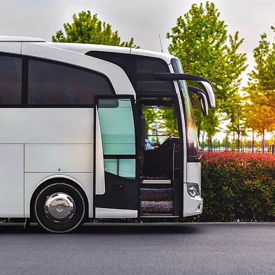 a white bus with its door open