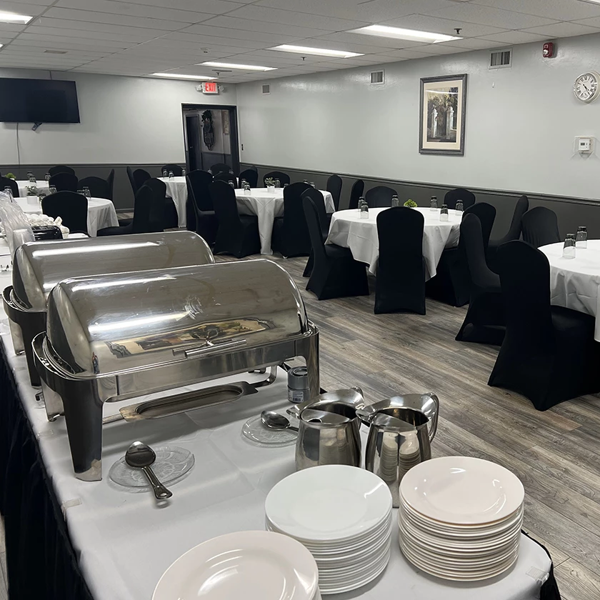 a room with plates and silverware