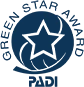a blue star with black text