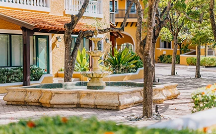 a fountain in a courtyard