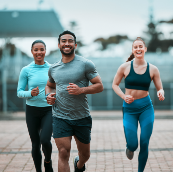 a group of people running