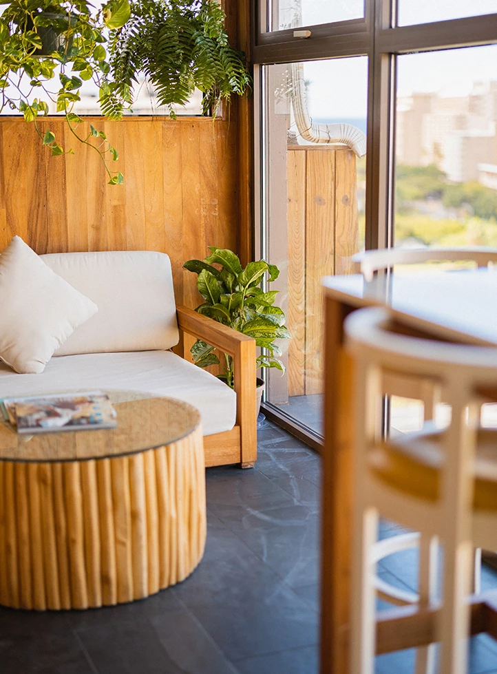 a couch and table in a room