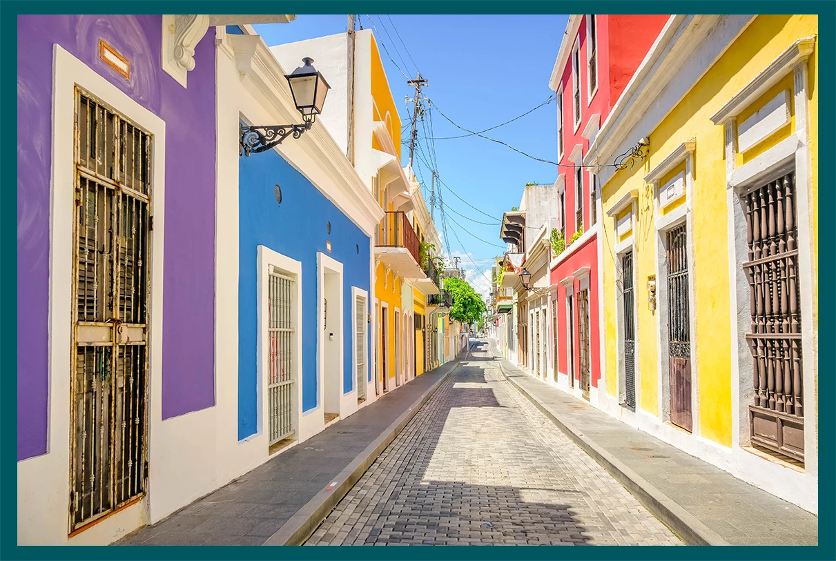 a colorful buildings on a street