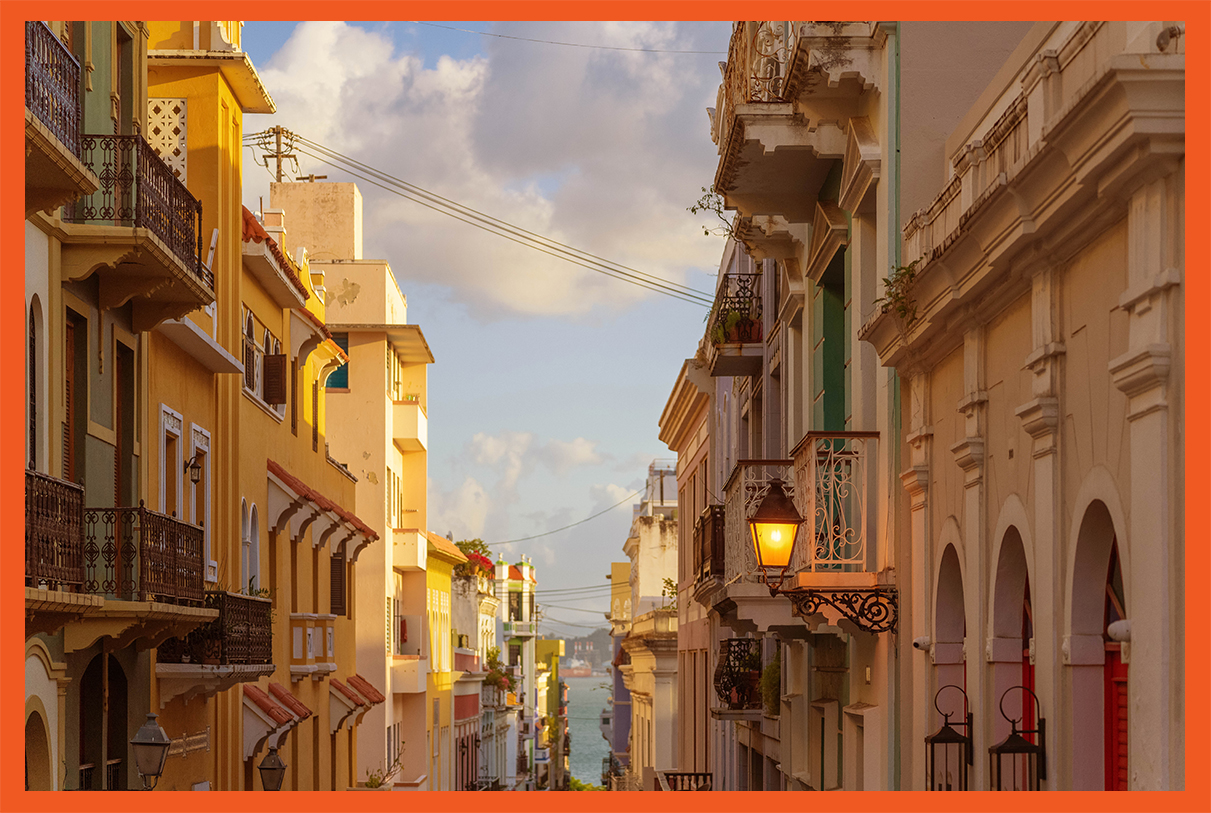 a street with buildings and a street light