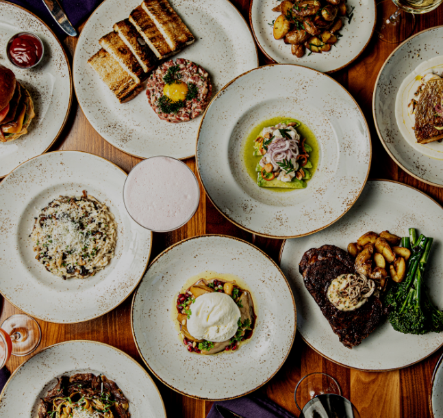a table with plates of food