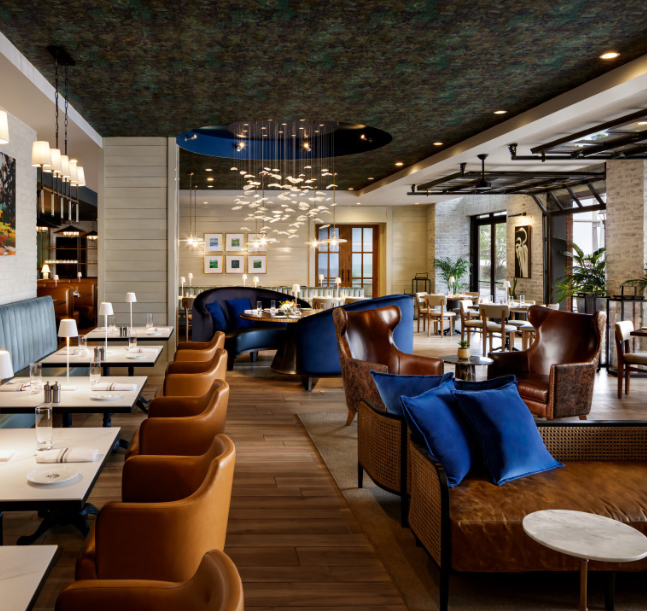 a restaurant with tables and chairs