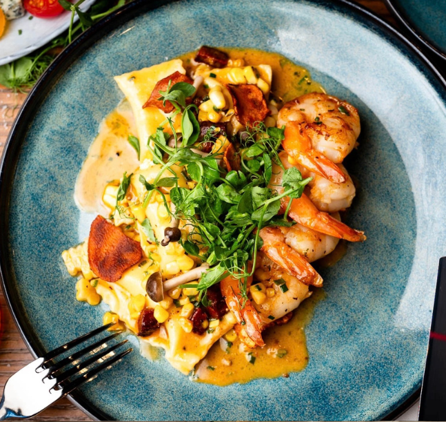 a plate of food with a fork