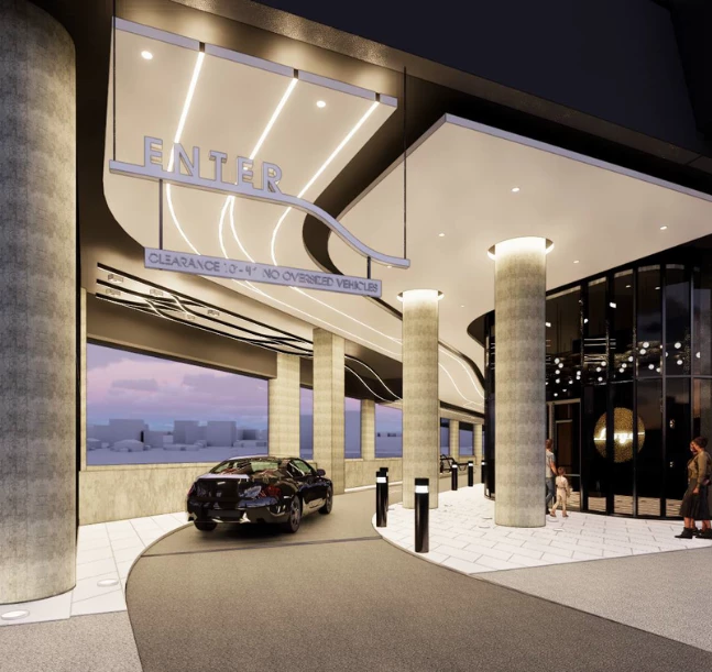 a car parked outside of a building
