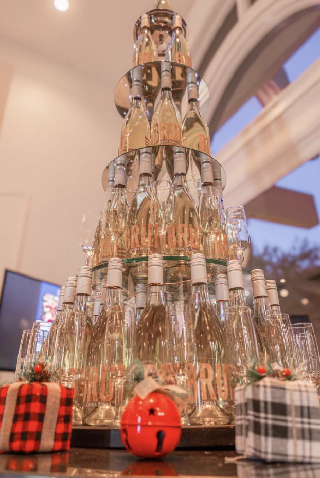 a pyramid of wine bottles