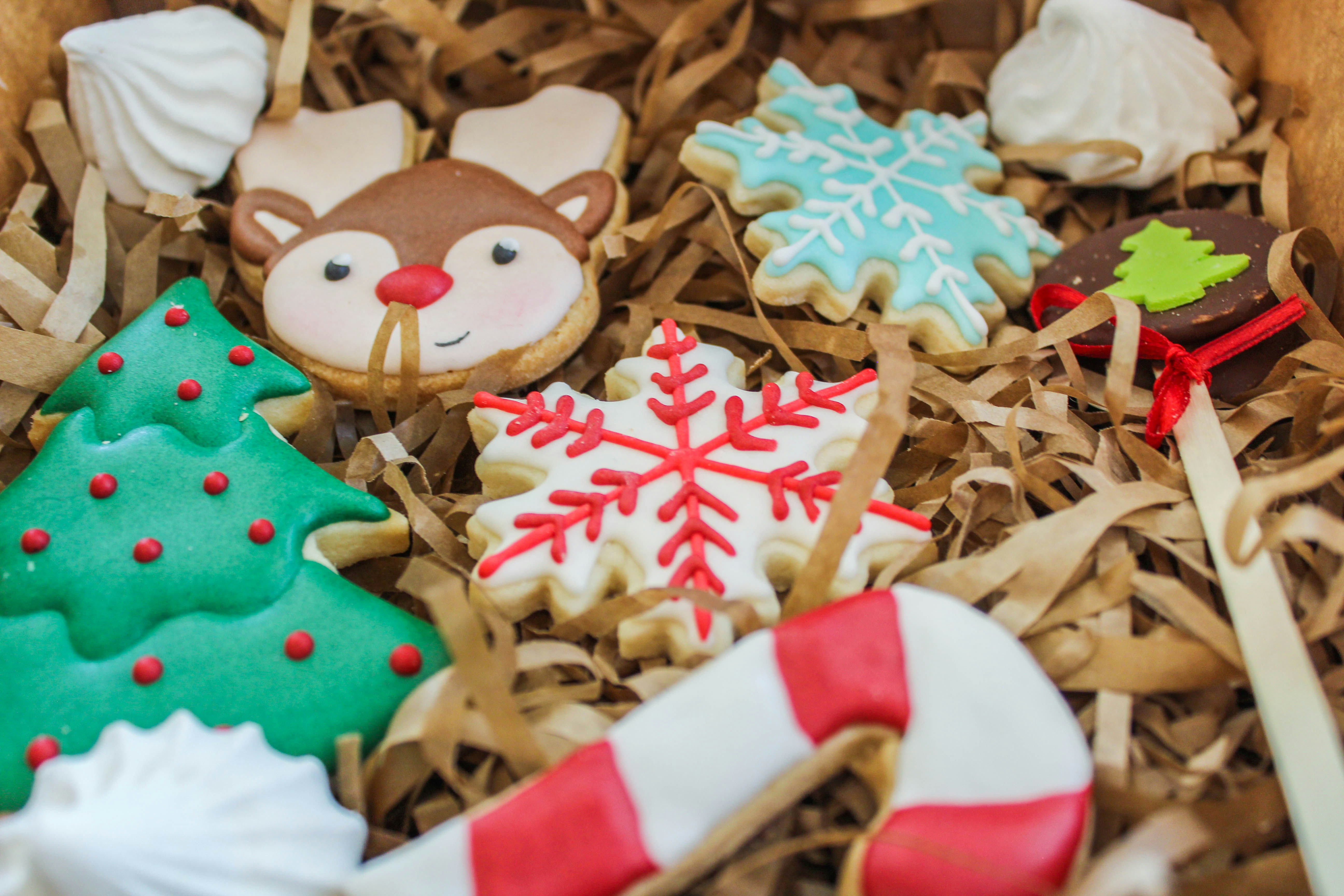 a box of decorated cookies