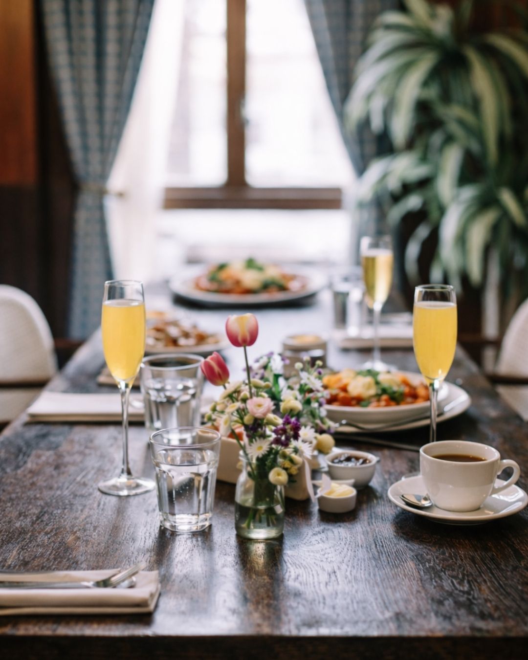 a table with food and drinks on it