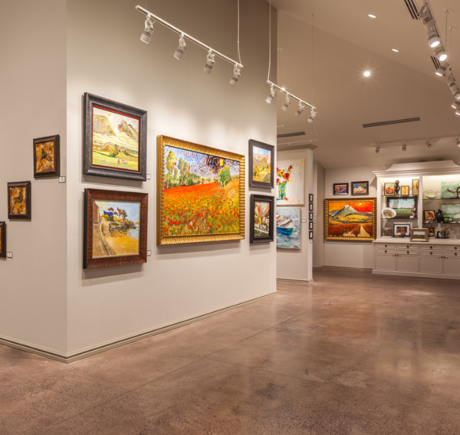 a room with art on the wall