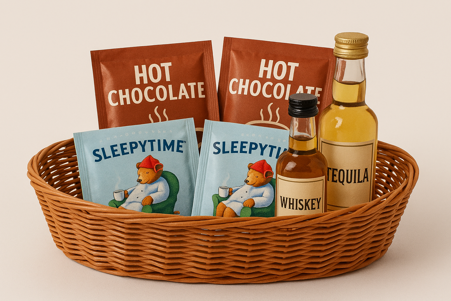 a basket of hot chocolate and hot chocolate packets