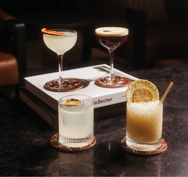 a group of drinks on a table