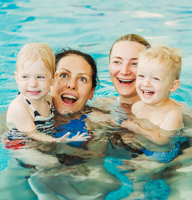 a group of people in a pool